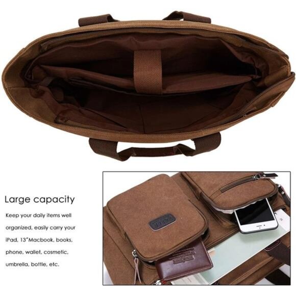 Womens Canvas Handbag Top Handle Satchel Tote Shoulder Bag Crossbody Work Bag - Picture 4 of 8